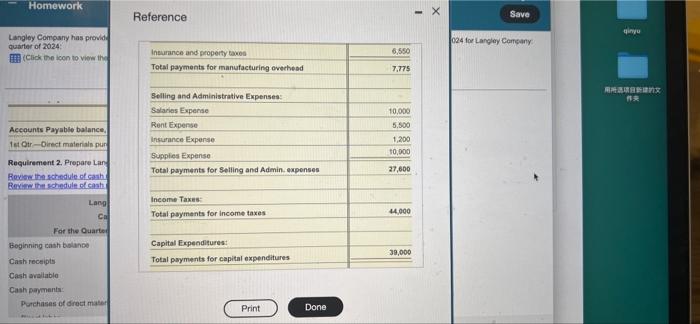 Langley Company Has Provided The Following Budget Information For The First Quarter Of 2024 Click The Icon To View The 4