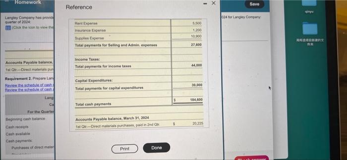 Langley Company Has Provided The Following Budget Information For The First Quarter Of 2024 Click The Icon To View The 5