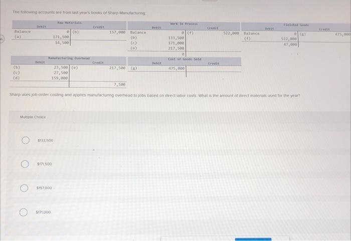 The Following Accounts Are From Last Year S Books Of Sharp Manufacturing Balance A B C D Debit Multiple Choice M 1