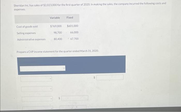 Sheridan Inc Has Sales Of 2 023 000 For The First Quarter Of 2020 In Making The Sales The Company Incurred The Follo 1
