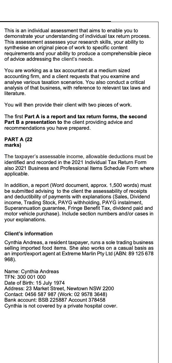 This Is An Individual Assessment That Aims To Enable You Demonstrate Your Understanding Of Individual Tax Return Process 1