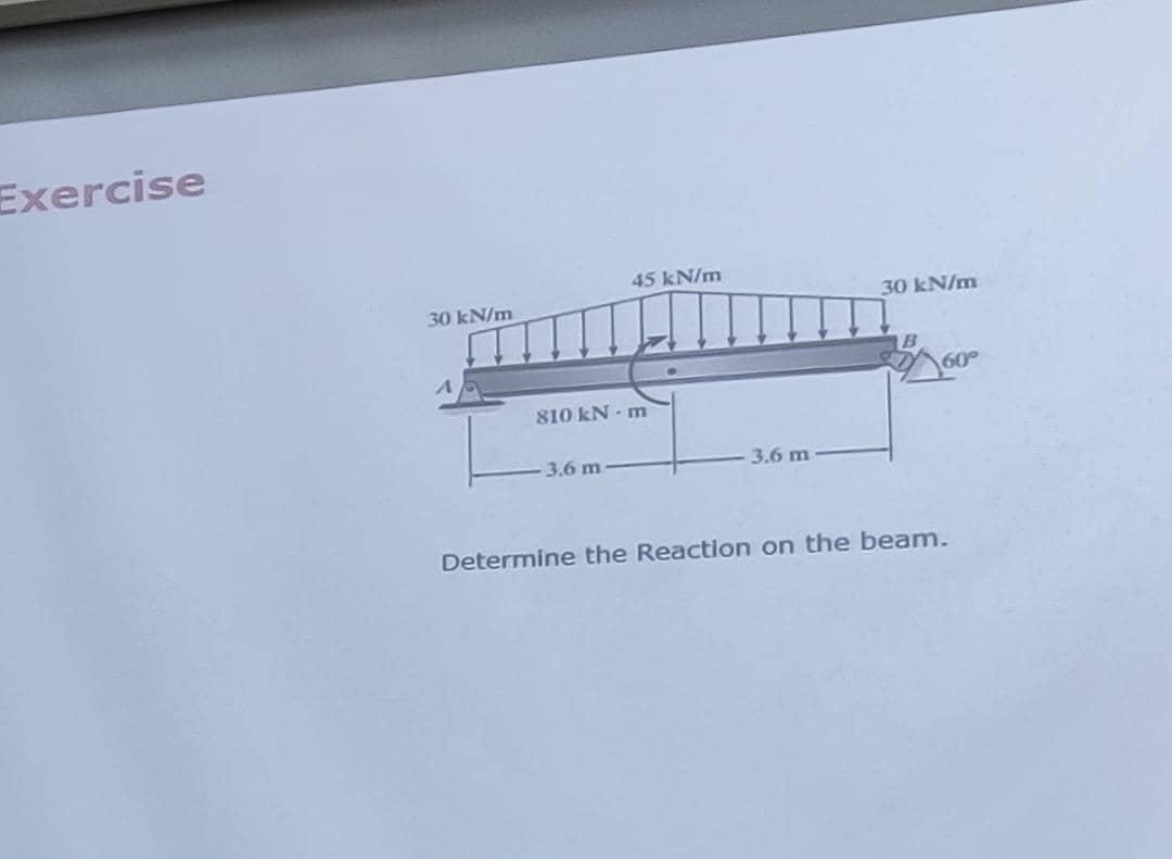 Exercise 45 Kn M 30 Kn M 30 Kn M 810 Knm 3 6 M 3 6 M Determine The Reaction On The Beam 1