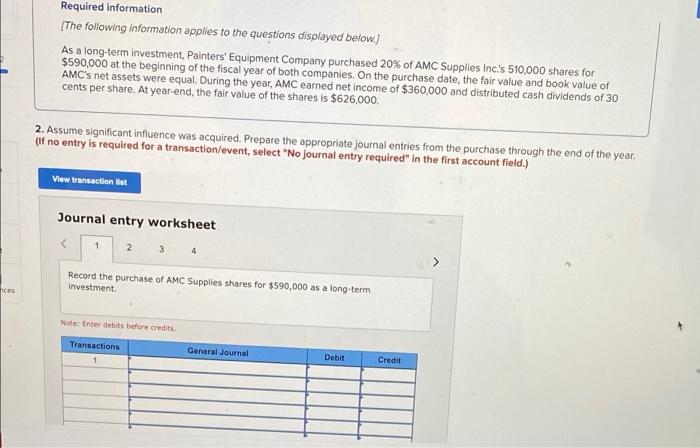 Ces Required Information The Following Information Applies To The Questions Displayed Below As A Long Term Investment 1