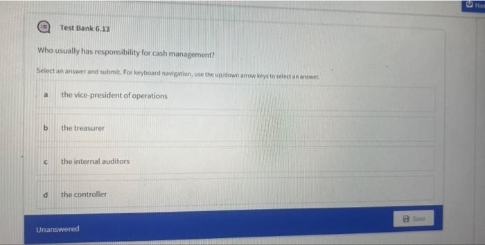 Em Test Bank 6 4 What Is The Goal Of Managing Working Capital Select An Answer And Submit For Keyboard Navigation Use 3