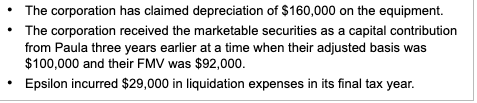 The Corporation Has Claimed Depreciation Of 160 000 On The Equipment The Corporation Received The Marketable Securitie 1