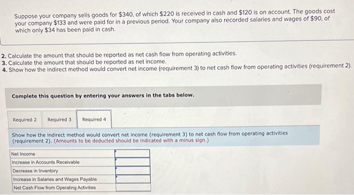 Suppose Your Company Sells Goods For 340 Of Which 220 Is Received In Cash And 120 Is On Account The Goods Cost Your 5