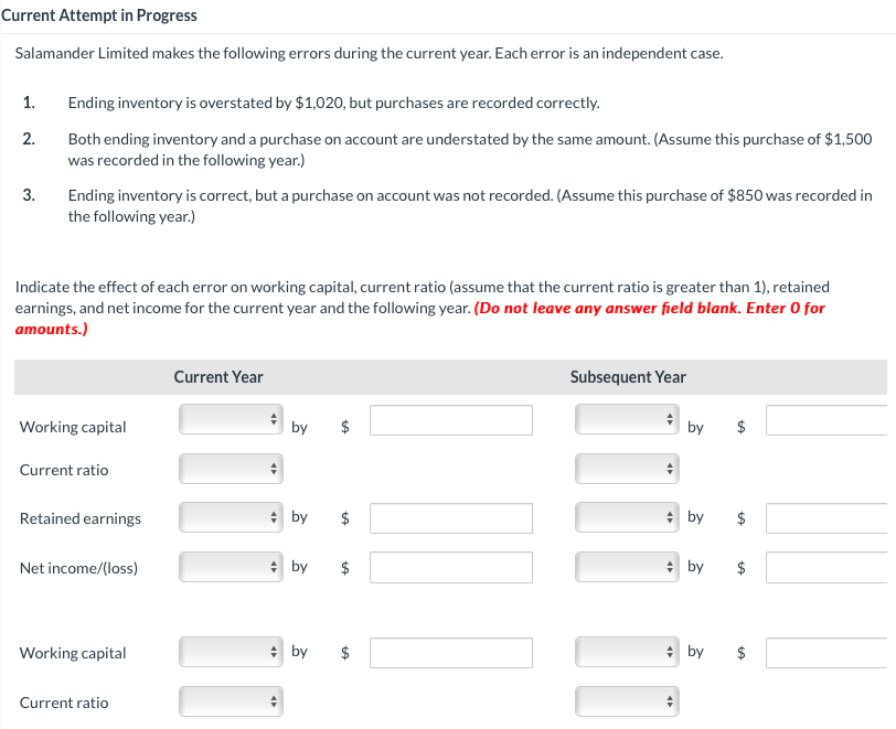Current Attempt In Progress Salamander Limited Makes The Following Errors During The Current Year Each Error Is An Inde 1