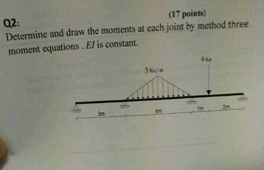 Q2 17 Points Determine And Draw The Moments At Each Joint By Method Three Moment Equations El Is Constant 6k 3km Am 1