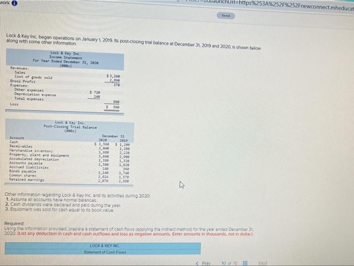 Work Lock Key Inc Began Operations On January 1 2019 Its Post Closing Trial Balance At December 31 2019 And 2020 1