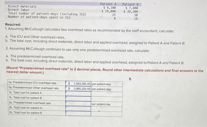 Mccullough Hospital Uses A Job Order Costing System To Assign Costs To Its Patients Its Direct Materials Include A Vari 2