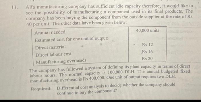 11 Alfa Manufacturing Company Has Sufficient Idle Capacity Therefore It Would Like To See The Possibility Of Manufactu 1