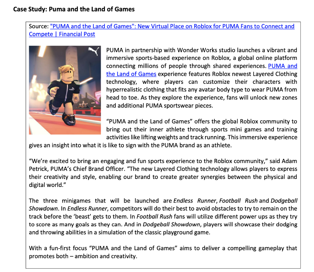 Case Study Puma And The Land Of Games Source Puma And The Land Of Games New Virtual Place On Roblox For Puma Fans T 1