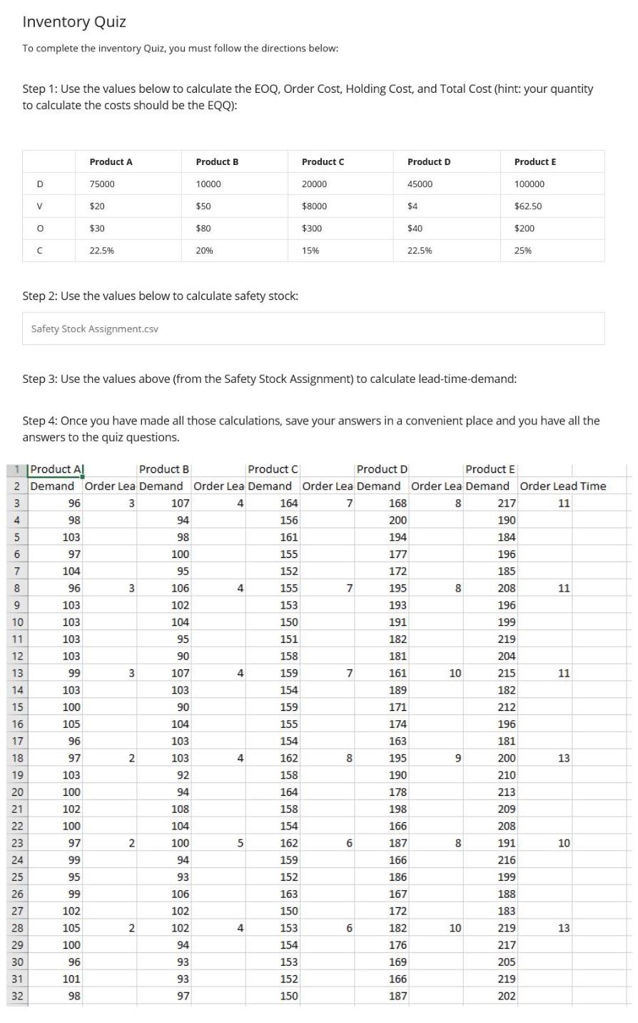 My Question Is The Following For Product B What Is The Combined Standard Deviation Of Lead Time And Demand Rounded T 1