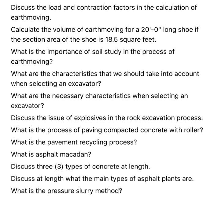 Discuss The Load And Contraction Factors In The Calculation Of Earthmoving Calculate The Volume Of Earthmoving For A 20 1