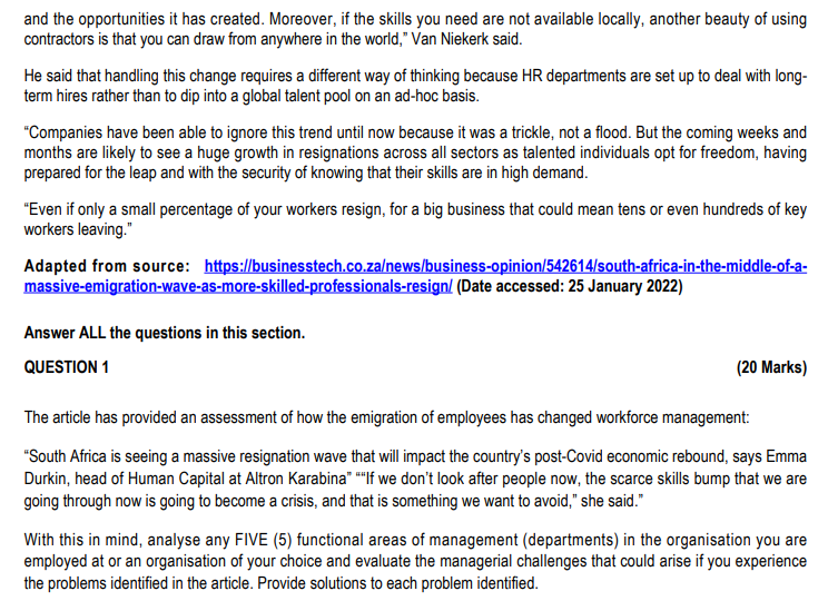 Read The Case Study Below And Answer The Questions That Follow South Africa In The Middle Of A Massive Emigration Wave 3