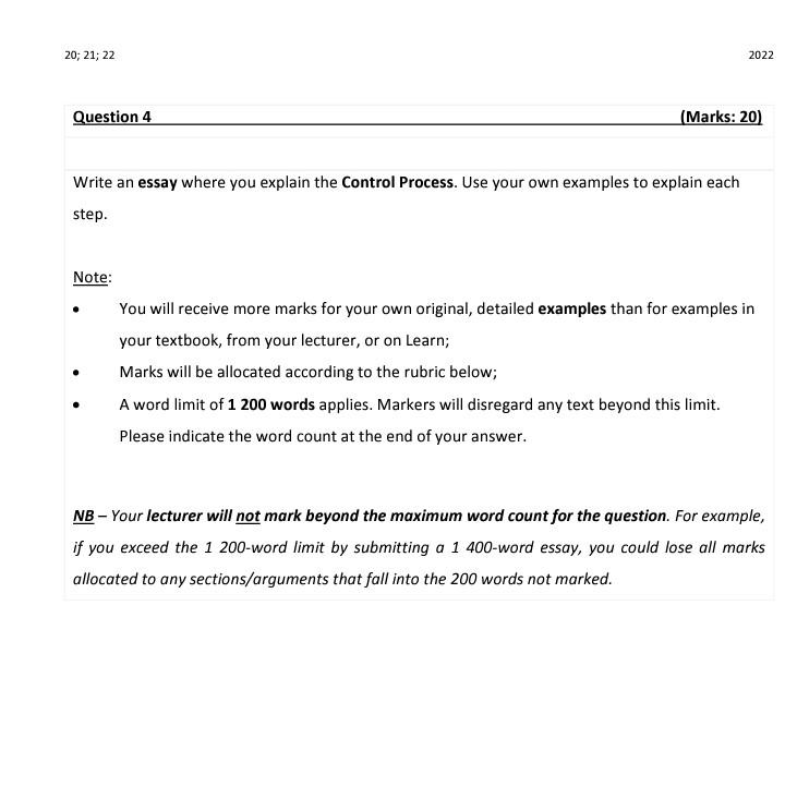20 21 22 Question 4 Write An Essay Where You Explain The Control Process Use Your Own Examples To Explain Each Step 1