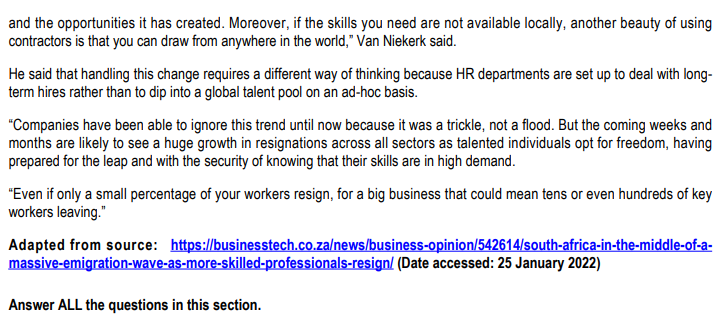 Read The Case Study Below And Answer The Questions That Follow South Africa In The Middle Of A Massive Emigration Wave 3