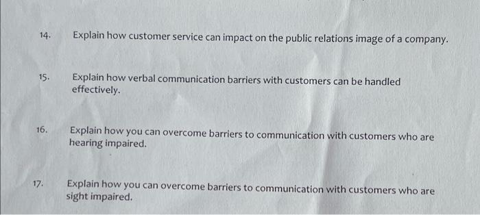 14 15 16 17 Explain How Customer Service Can Impact On The Public Relations Image Of A Company Explain How Verbal C 1