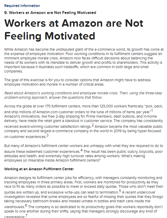 Required Information 9 Workers At Amazon Are Not Feeling Motivated Workers At Amazon Are Not Feeling Motivated While Am 1