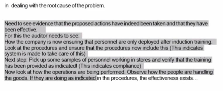 In Dealing With The Root Cause Of The Problem Need To See Evidence That The Proposed Actions Have Indeed Been Taken And 1