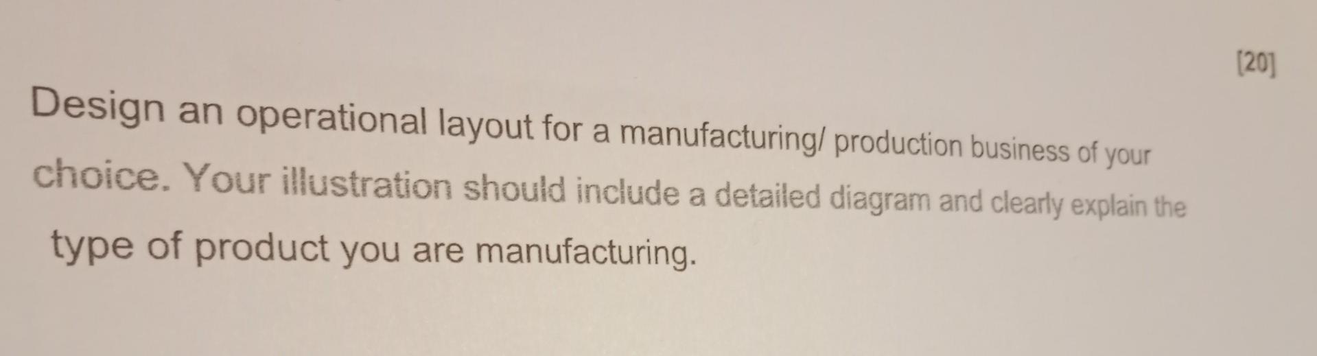 Design An Operational Layout For A Manufacturing Production Business Of Your Choice Your Illustration Should Include A 1