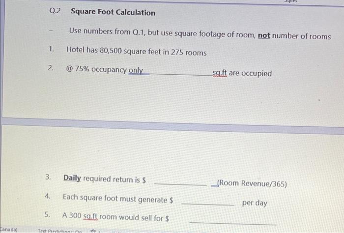 Canada Q 2 1 2 3 4 5 Square Foot Calculation Use Numbers From Q 1 But Use Square Footage Of Room Not Number Of R 1