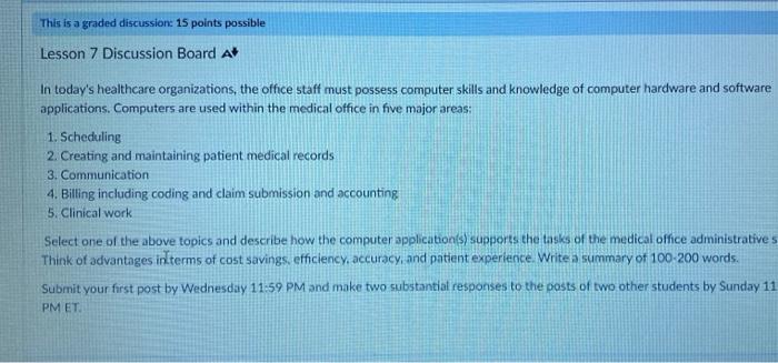 This Is A Graded Discussion 15 Points Possible Lesson 7 Discussion Board A In Today S Healthcare Organizations The Off 1