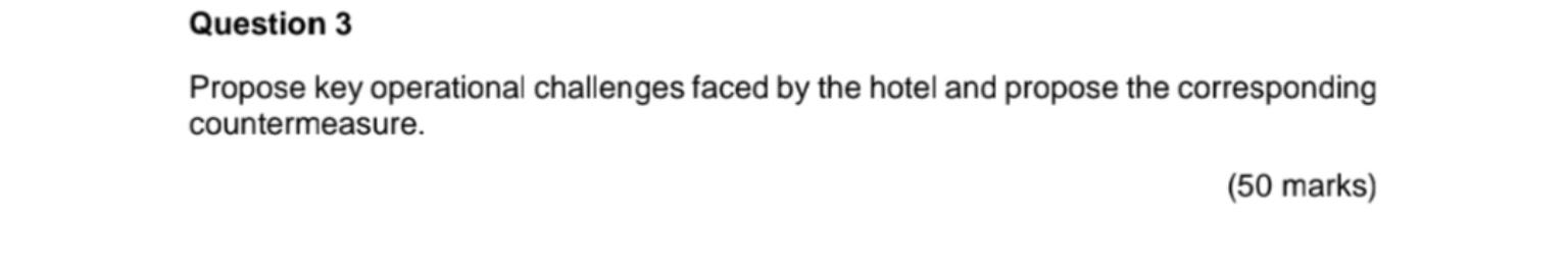 Question 3 Propose Key Operational Challenges Faced By The Hotel And Propose The Corresponding Countermeasure 50 Marks 1