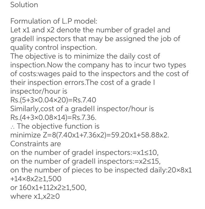 Operations Research Course Math473 2022 3 Q4 Inspection Problem A Company Has Two Grades Of Inspections 1 2 To Undertak 2