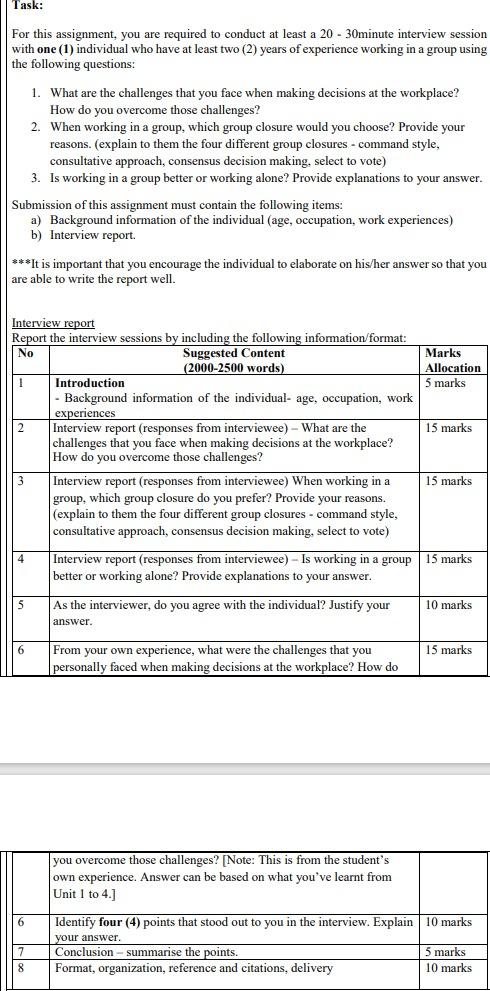 Task For This Assignment You Are Required To Conduct At Least A 20 30minute Interview Session With One 1 Individual 1