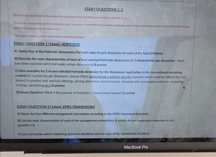 Essay Questions 1 2 Please Reply Specifically To The Respective Essay Questions And Their Sub Questions Asked A B C 1