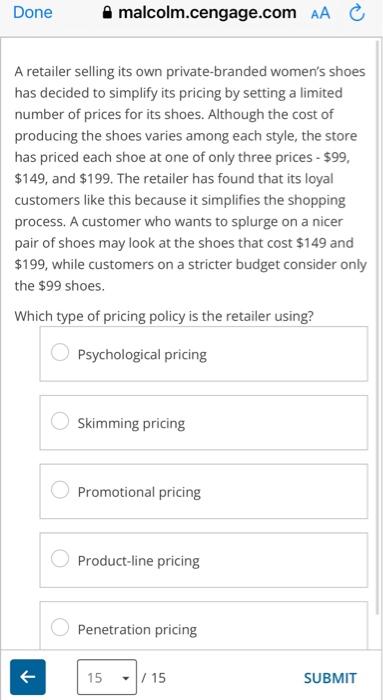 Done Malcolm Cengage Com Aa A Retailer Selling Its Own Private Branded Women S Shoes Has Decided To Simplify Its Pricing 1