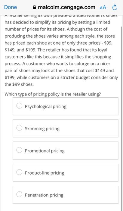 Done Malcolm Cengage Com Aa A Retailer Selling Its Own Private Branded Women S Shoes Has Decided To Simplify Its Pricing 2