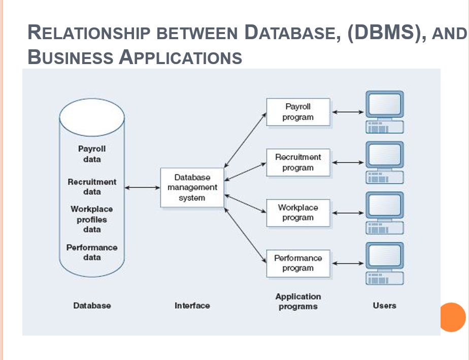 Relationship Between Database Dbms And Business Applications Payroll Data Recruitment Data Workplace Profiles Data P 1