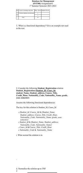 B Database For Management Int300 Assignment 1 Summer Semester 2021 2022 Coling Comel Soest Som 1 What Is A Function 1