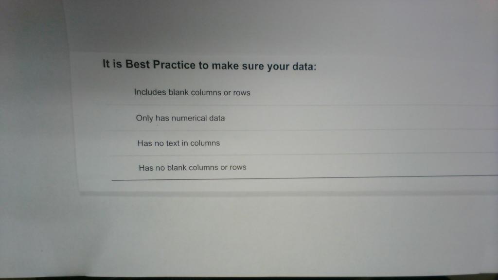It Is Best Practice To Make Sure Your Data Includes Blank Columns Or Rows Only Has Numerical Data Has No Text In Column 1