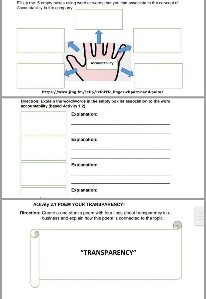 Fill Up The 5 Empty Boxes Using Word Or Words That You Can Associate To The Concept Of Accountability In The Company Luv 1