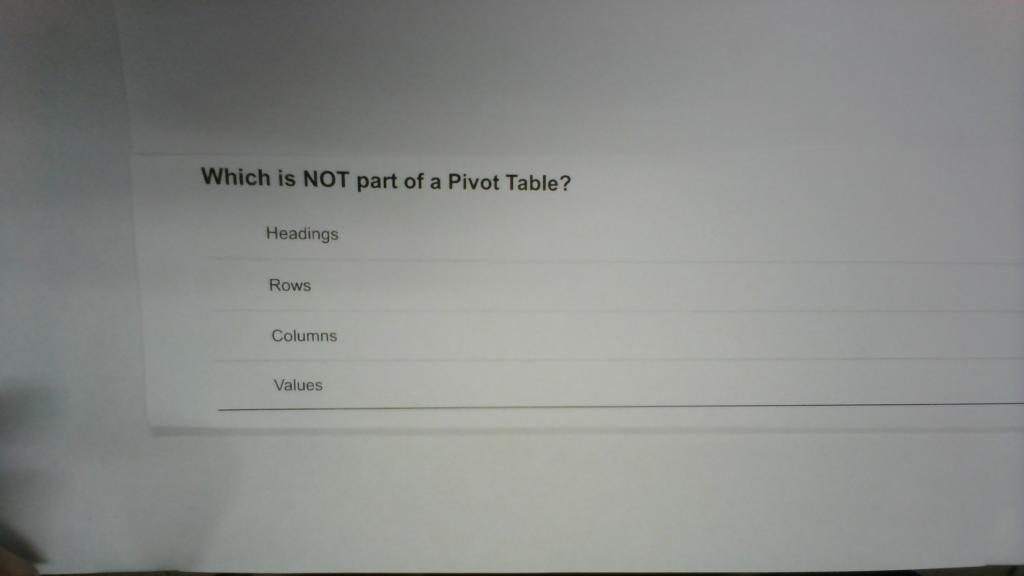 Which Is Not Part Of A Pivot Table Headings Rows Columns Values 1