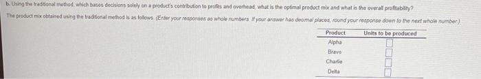 B Using The Traditional Method Which Bases Decisions Solely On A Product S Contribution To Profits And Overhead What 1