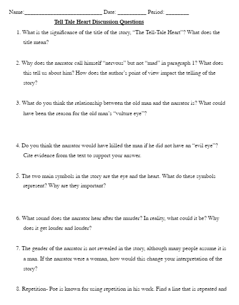 Please Help Me Asap Tell Tale Heart Close Reading Analysis Focus Passage 1 Now This Is The Point You Fancy Me Mad 1