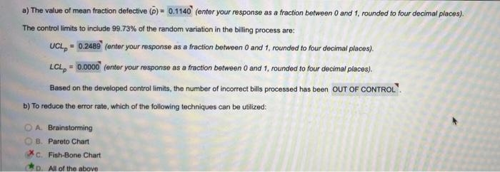 A The Value Of Mean Fraction Defective P 0 1140 Enter Your Response As A Fraction Between 0 And 1 Rounded To Four 1