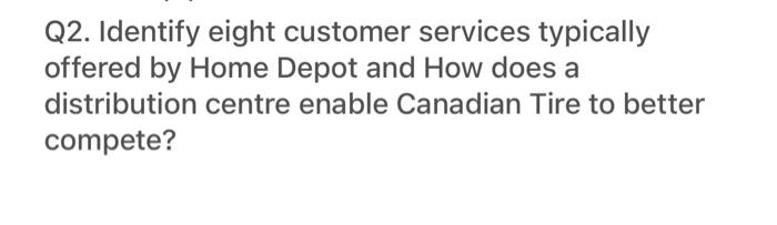 Q2 Identify Eight Customer Services Typically Offered By Home Depot And How Does A Distribution Centre Enable Canadian 1