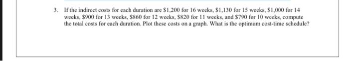 3 If The Indirect Costs For Each Duration Are 1 200 For 16 Weeks 1 130 For 15 Weeks 1 000 For 14 Weeks 900 For 1 1