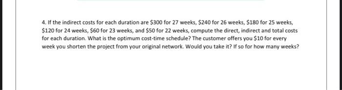 4 If The Indirect Costs For Each Duration Are 300 For 27 Weeks 240 For 26 Weeks 180 For 25 Weeks 120 For 24 Week 1