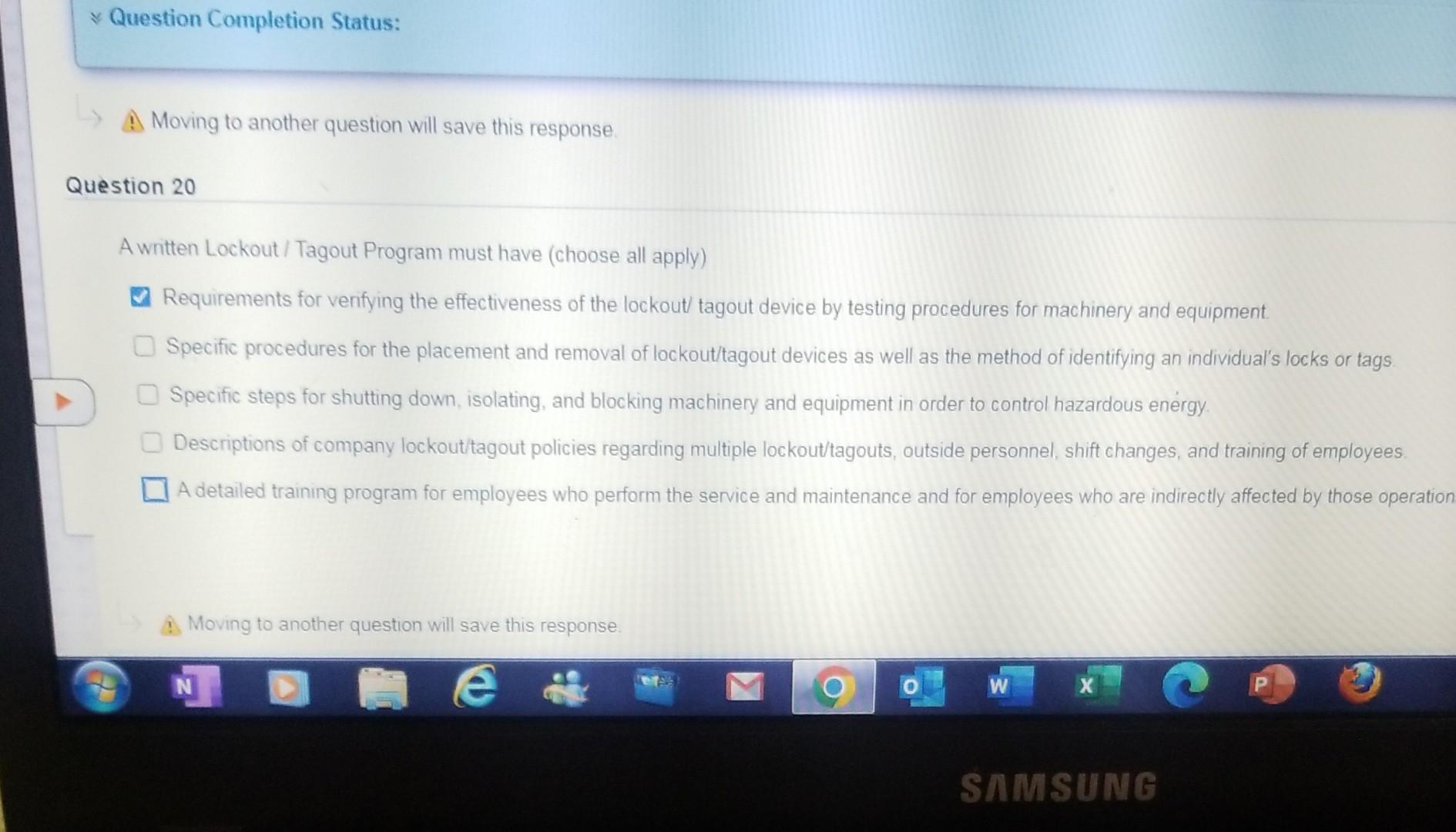 Question Completion Status A Moving To Another Question Will Save This Response Question 20 A Written Lockout Tagout P 1