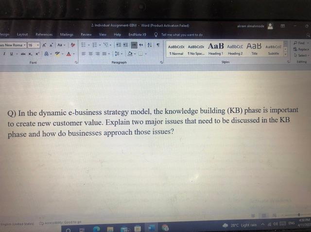 2 Individual Assignment Ebm Word Product Activation Faledi Rammode Besign Layout References Malings Review View Help En 1