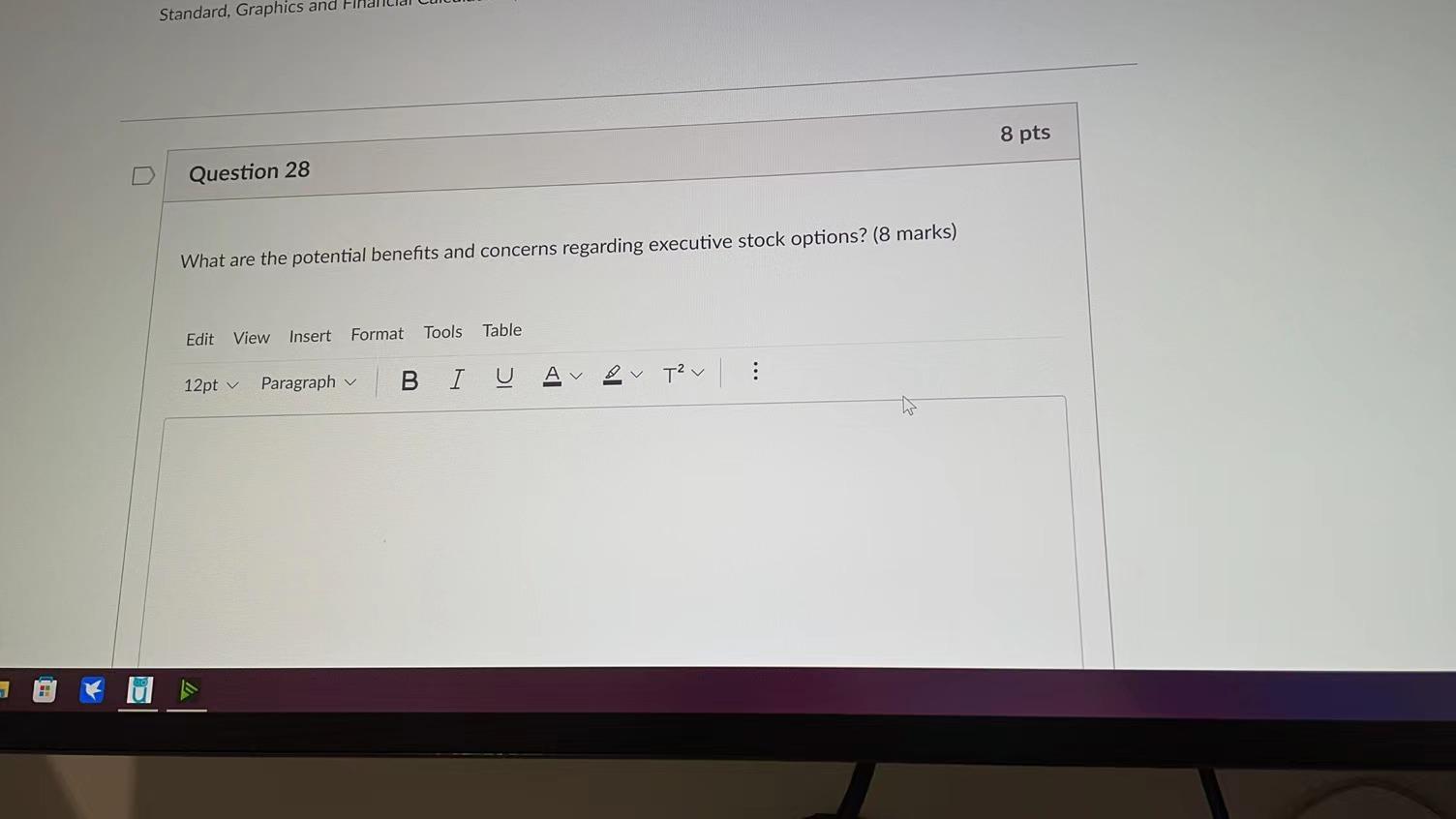 Standard Graphics And Finan Question 28 What Are The Potential Benefits And Concerns Regarding Executive Stock Options 1