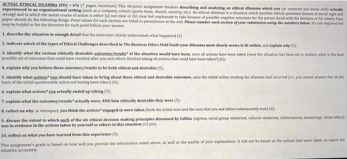 Actual Ethical Dilemma Ed 6 7 Pages Maximum This 60 Point Assignment Involves Describing And Analysing An Ethical 3