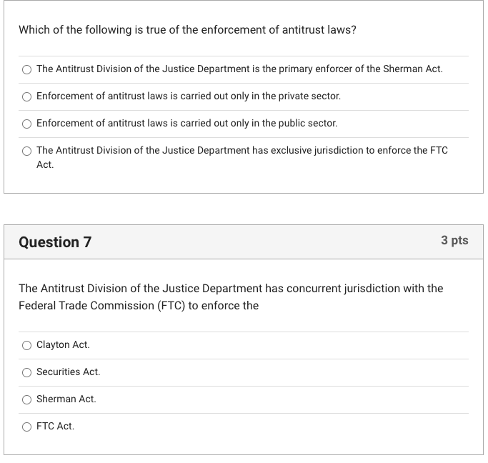 Which Of The Following Is True Of The Enforcement Of Antitrust Laws The Antitrust Division Of The Justice Department Is 1