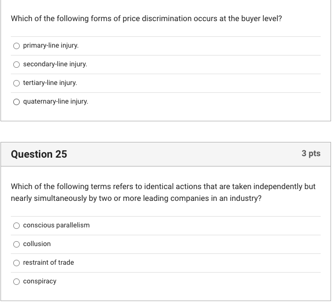 Which Of The Following Forms Of Price Discrimination Occurs At The Buyer Level Primary Line Injury Secondary Line Inju 1